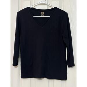 Anne Klein Sport Shirt Women’s Sz M Casual Long Sleeve Pullover Black V-Neck